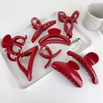 Красные заколки-крабы для волос для женщин во французском стиле, большие геометрические заколки-акулы, женские аксессуары для волос, заколки для волос 5.2*6cm