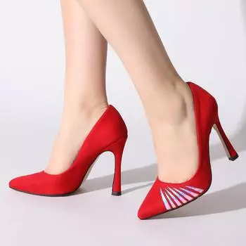 Красные замшевые женские вечерние туфли на шпильке