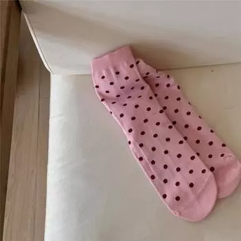 Красные женские носки в горошек, корейские модные хлопковые носки средней длины, женские носки в стиле Харадзюку, ретро, уличная одежда, вязаные эластичные длинные носки EUR 35-39