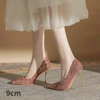 Красные женские свадебные туфли на высоком каблуке с тонкими носками летом 34