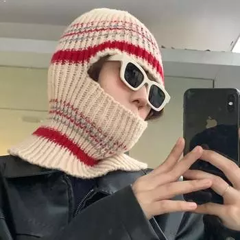Красные зимние шапки Skullies Beanies Hat Bib Men Теплая ветрозащитная шапка Women шерстяной шарф шапки Балаклава Маска Gorras Bonnet Вязаные шапки 56-58cm бежевый