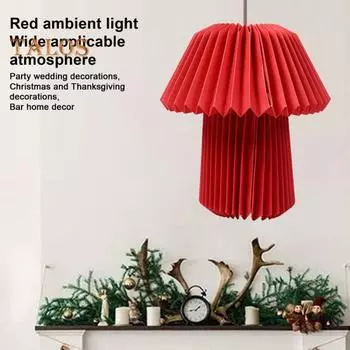 Красный абажур в виде гриба, складная конструкция, термостойкий, ручной работы, декоративный абажур, подвесное украшение красный