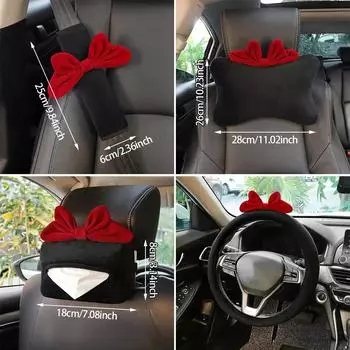 Красный бант для салона автомобиля, подушка для шеи, подголовник, ремень безопасности, чехол на плечо, чехол на руль, милые женские автомобильные аксессуары, украшение