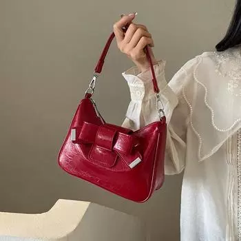 Красный бант на одно плечо маленькие квадратные сумки женские модные подмышечные сумки осенние простые универсальные сумки через плечо тренд