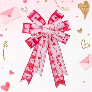 Красный бант с принтом в виде сердца ко Дню святого Валентина, украшение на верхушку дерева, венок на входную дверь ко Дню святого Валентина, на свадьбу, на День матери, украшение для дома One Size