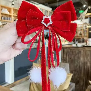 Красный бархатный бант, украшение для волос, заколки для волос, рождественские заколки для волос, аксессуары для волос для женщин и девочек