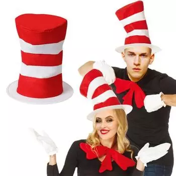 Красный белый полосатый цилиндр, высокая шляпа, галстук-бабочка, перчатки, костюм для вечеринки на Хэллоуин, косплей, аксессуар для детей и взрослых One Size 1pc