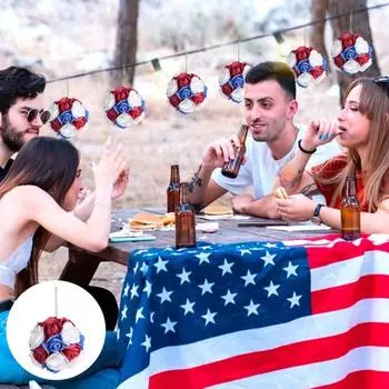 Красный, белый, синий Цветочная композиция День независимости Цветочный шар Венок Украшение со шнурком 4 июля Гирлянда Подвесной орнамент