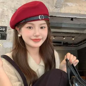 Красный берет из искусственной кожи, хлопковая шляпа художника в стиле ретро, повседневная восьмиугольная шляпа, осень хаки