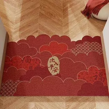 Красный безопасный коврик для входной двери из шелкового кольца из ПВХ, коврик для входной двери, пылеудаляющий коврик для удаления песка 45*75