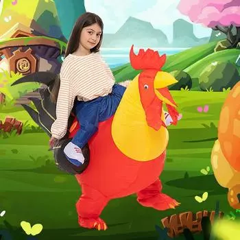 Красный большой петух мультяшная кукла надувной детский костюм для верховой езды для вечеринок в День защиты детей One Size
