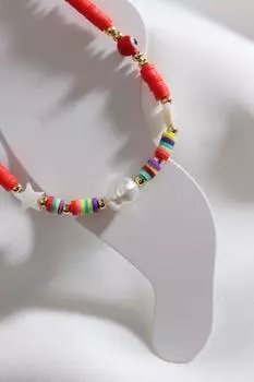Красный браслет Fimo с подвеской из бисера и жемчуга