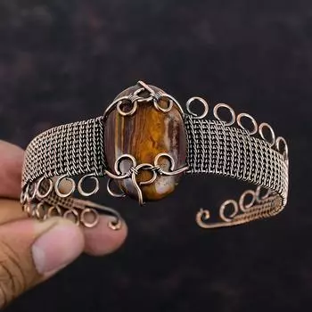 Красный браслет-манжета из змеиной кожи, яшма, медная проволока, обернутая в ювелирные изделия, регулируемый браслет, ручная работа, медная проволока, обернутая в браслет с драгоценными камнями, для подарка