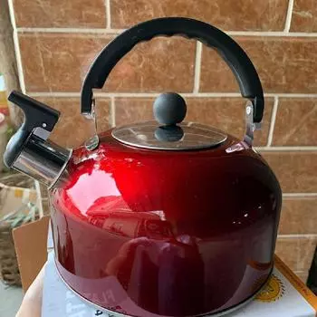 Красный чайник из нержавеющей стали со свистком, плита, плита, кухонная утварь, чайник с ручкой