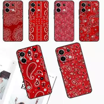 Красный чехол для телефона Bandana Paisley для Redmi Note 13 9 10 11 12 Pro Plus 10S 11S 12S Redmi 12 9C 10C 12C 13C Cover Redmi Note 10S