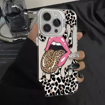 Красный чехол для телефона Lip для iPhone 16 15 14 13 12 11 mini Pro Max X XR XS 8 7 Plus, матовый чехол для защиты от падений с леопардовым принтом iPhone 16 Pro Max белый