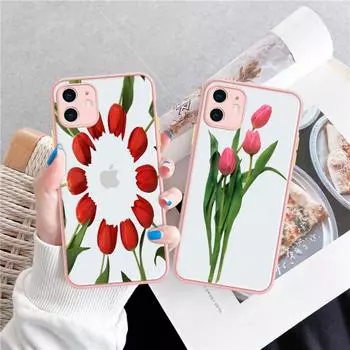 Красный чехол для телефона с изображением тюльпана и розы для iPhone 14 11 12 13 Mini Pro Max 8 7 Plus X XR XS MAX, прозрачный матовый чехол 12 Pro Max