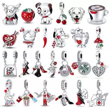 Красный цвет DIY бусина из 100% стерлингового серебра 925 пробы с чили на высоком каблуке с подвесками в форме клубники, подвески, подходят для оригинального браслета Pandora