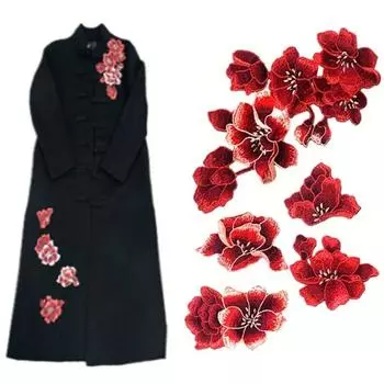 Красный цветок аппликация на одежду пришиваем нашивки на одежду вышитые нашивки с цветами шитье 5pcs