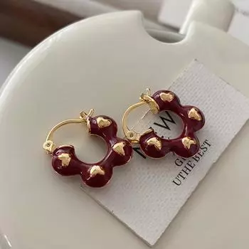 Красный цветок любви французский ретро темперамент нишевый дизайн ушная пряжка Ankola красная капля глазурь женщины