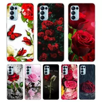 Красный цветок розы для OPPO Reno7 SE 6 5 ZF 4G 5G Find X2 X3 Neo Lite Pro Plus прозрачный мягкий чехол для телефона Coque OPPO Reno5 F 4G
