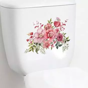Красный цветок стикер для унитаза Съемный самоклеящийся водонепроницаемый ПВХ Гостиная Ванная комната Настенное искусство Цветочная крышка унитаза Украшение Наклейка Little Flower