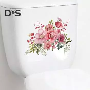 Красный цветок стикер для унитаза Съемный самоклеящийся водонепроницаемый ПВХ Гостиная Ванная комната Настенное искусство Цветочная крышка унитаза Украшение Наклейка Little Flower