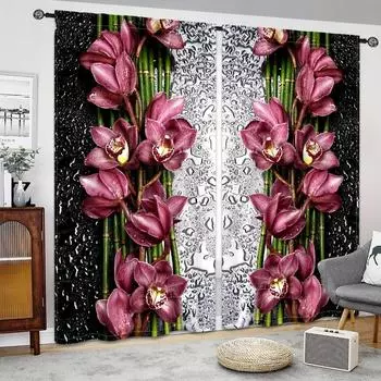 Красный цветок, водные бусины, цветочные оконные шторы, жалюзи для гостиной, детская спальня, ванная комната, кухня, офисная дверь, домашний декор, 2 шт. W65X60H(cm)X2Pcs&Hook