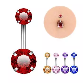 Красный CZ Кристалл Кольца для пупка 14G Нержавеющая сталь Блестящий циркон Висячие висячие украшения для пирсинга живота для женщин Пляжные кольца для пупка серебряный
