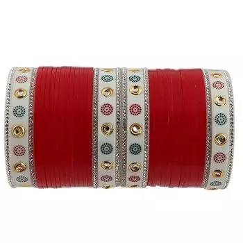 Красный дизайнерский пластик и браслеты Kundan Chuda для девочек 2.10 Inches
