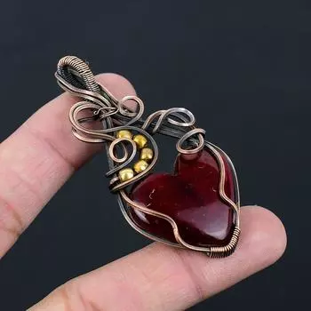 Красный флэш-лабрадорит, драгоценный камень, чистая медная проволока, обернутая подвеской ручной работы, ювелирное изделие для подарка 2.76 Inches красный