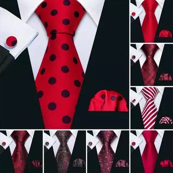 Красный галстук Barry.Wang для мужчин, дизайнерский шелковый жаккардовый тканый галстук, носовой платок, набор запонок N-5208