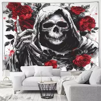 Красный гобелен с черепом и розой, принт с черепом и кровью, декоративный гобелен на Хэллоуин для дома, гостиной, комнаты, декоративная настенная подвеска 100x75cm