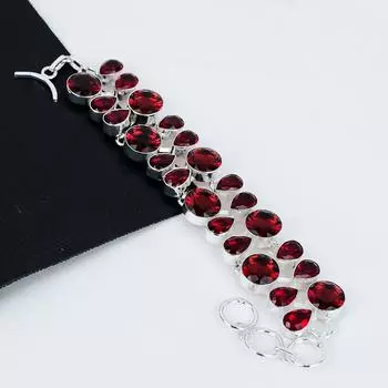 Красный Гранат Браслет Красный Гранат Драгоценный Камень Ручной Работы Стерлингового Серебра 925 Браслет Красный Гранат Ювелирные Изделия Браслет Для Подарка Гранат Ювелирные Изделия Для Мамы 8 красный
