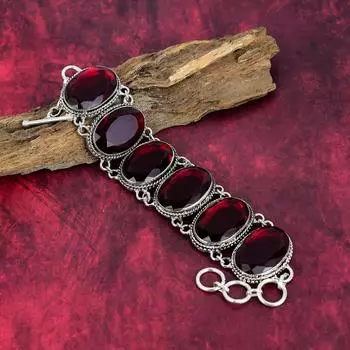 Красный гранат, драгоценный камень 925, твердые серебряные украшения, браслет ручной работы для нее, красивые украшения из граната для женщин 8 Inches With Adjustable красный