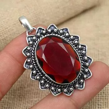 Красный гранат драгоценный камень 925 твердый серебро ручной работы дизайнерский ювелирный кулон для женщин 2.04 Inches красный