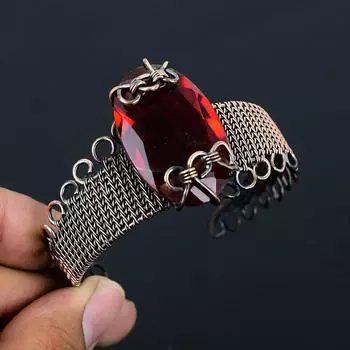 Красный гранат, драгоценный камень, чистая медная проволока, завернутая в манжеты/браслет ручной работы, ювелирные изделия для подарка Adjustable красный