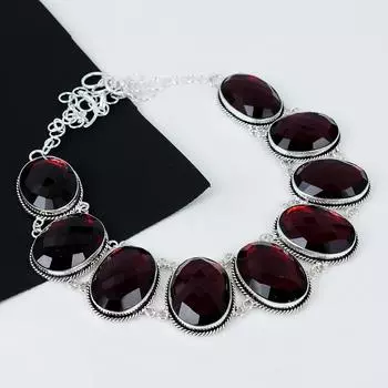 Красный гранат драгоценный камень ручной работы из стерлингового серебра 925 пробы гальванопластика ожерелье, красный гранат серебро для жены унисекс ожерелье праздничная одежда подарки 20 красный