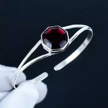 Красный гранат шестиугольный драгоценный камень ручной работы манжета браслет 925 стерлинговое серебро манжета браслет, браслет с красным гранатом для жены, унисекс браслет 7 красный