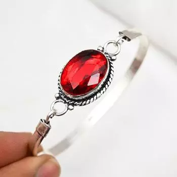 Красный гранатовый браслет, регулируемый браслет ручной работы, браслет-манжета из цельного серебра 925 пробы, подарок для него, браслет из настоящего драгоценного камня Adjustable красный