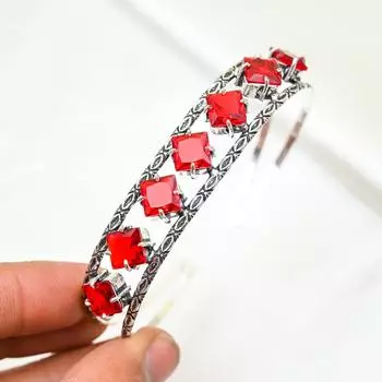 Красный гранатовый браслет, регулируемый браслет ручной работы, браслет-манжета из цельного серебра 925 пробы, подарок для него, браслет из настоящего драгоценного камня Adjustable красный
