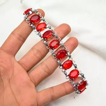 Красный гранатовый браслет, регулируемый браслет ручной работы, браслет-манжета из цельного серебра 925 пробы, подарок для него, браслет из настоящего драгоценного камня 8 inches with Adjustable красный