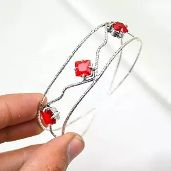 Красный гранатовый браслет, регулируемый браслет ручной работы, браслет-манжета из цельного серебра 925 пробы, подарок для него, браслет из настоящего драгоценного камня Adjustable красный