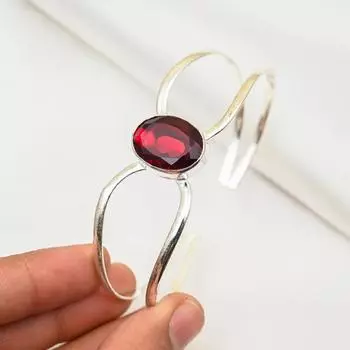 Красный гранатовый браслет, регулируемый браслет ручной работы, браслет-манжета из цельного серебра 925 пробы, подарок для него, браслет из настоящего драгоценного камня Adjustable красный