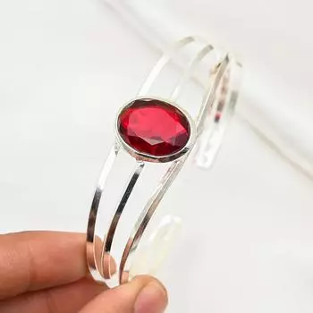 Красный гранатовый браслет, регулируемый браслет ручной работы, браслет-манжета из цельного серебра 925 пробы, подарок для него, браслет из настоящего драгоценного камня Adjustable красный