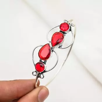 Красный гранатовый браслет, регулируемый браслет ручной работы, браслет-манжета из цельного серебра 925 пробы, подарок для него, браслет из настоящего драгоценного камня Adjustable красный