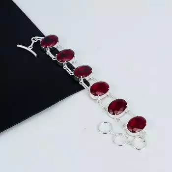 Красный гранатовый драгоценный камень браслет ручной работы из стерлингового серебра 925 пробы, красный гранатовый браслет для жены, браслет унисекс для вечеринки в подарок 8 красный