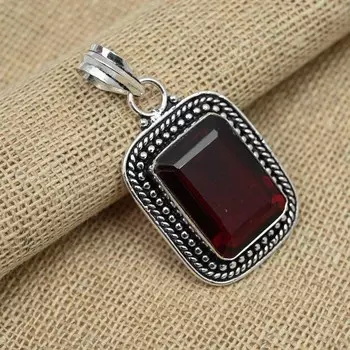 Красный гранатовый драгоценный камень стерлингового серебра 925 пробы ювелирные изделия ручной работы женский кулон 1.77 inches красный