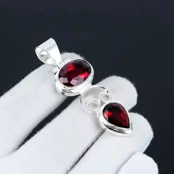 Красный гранатовый кулон Красный гранатовый драгоценный камень кулон из стерлингового серебра 925 пробы Красный гранатовый серебряный ювелирный кулон ручной работы подарок для друга 2.36 красный