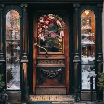 Красный Грузовик Рождественский ВенокПередняя Дверь Гирлянды Украшенной Рождественскими Украшениями One Size красный